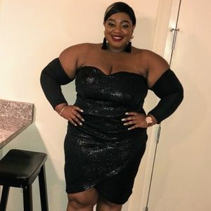 Black Jacquard surplice dress